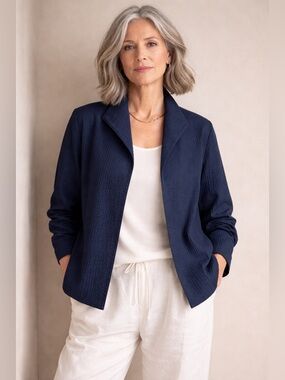 Eileen Fisher 100% Silk Textured Open Front Blazer Size Small